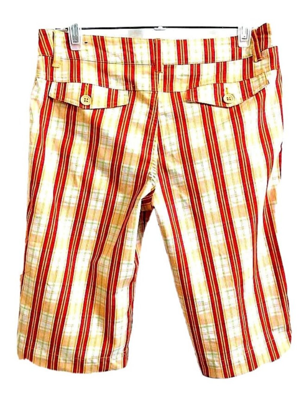 Soho Babe Walking Shorts Pants Geometric Plaid Yellow Red Orange 5 Pocket Size 9